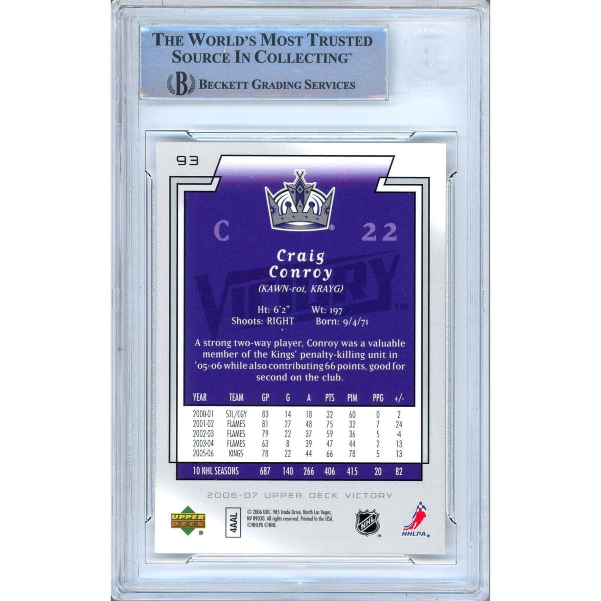 Craig Conroy Upper Deck Victory Signed Trading Card Beckett BAS