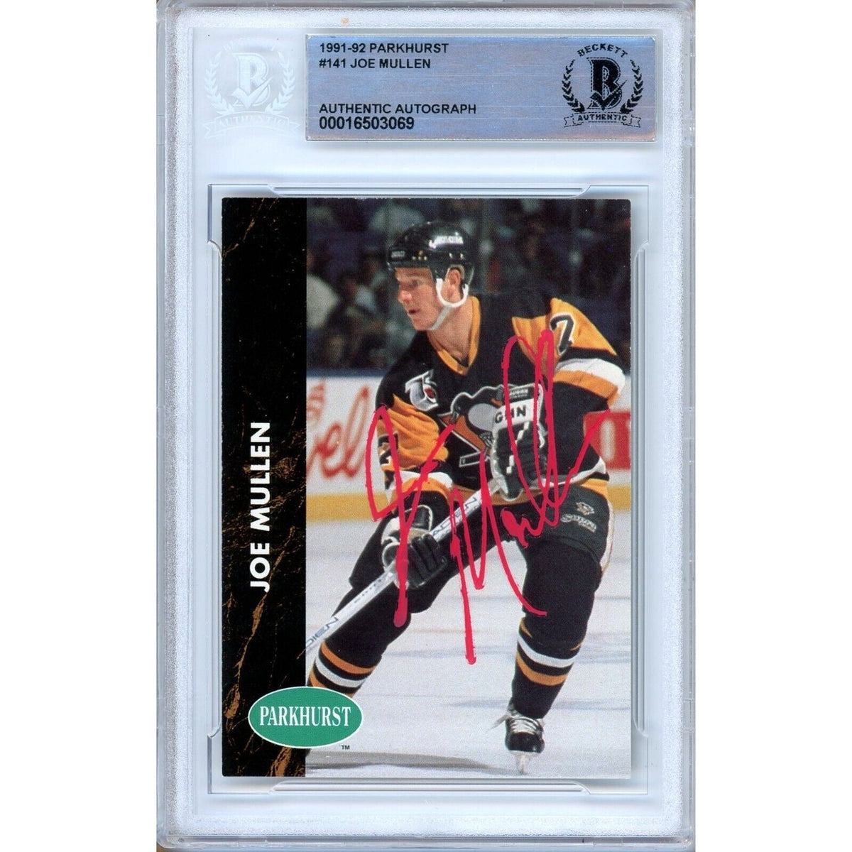 Joe Mullen Pittsburgh Penguins Autographed Trading Card Beckett BAS
