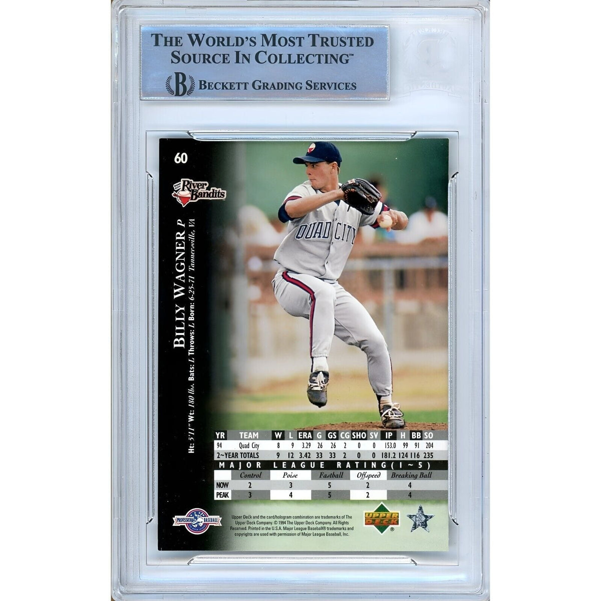 Billy Wagner Upper Deck Minors Signed Trading Card Beckett BAS
