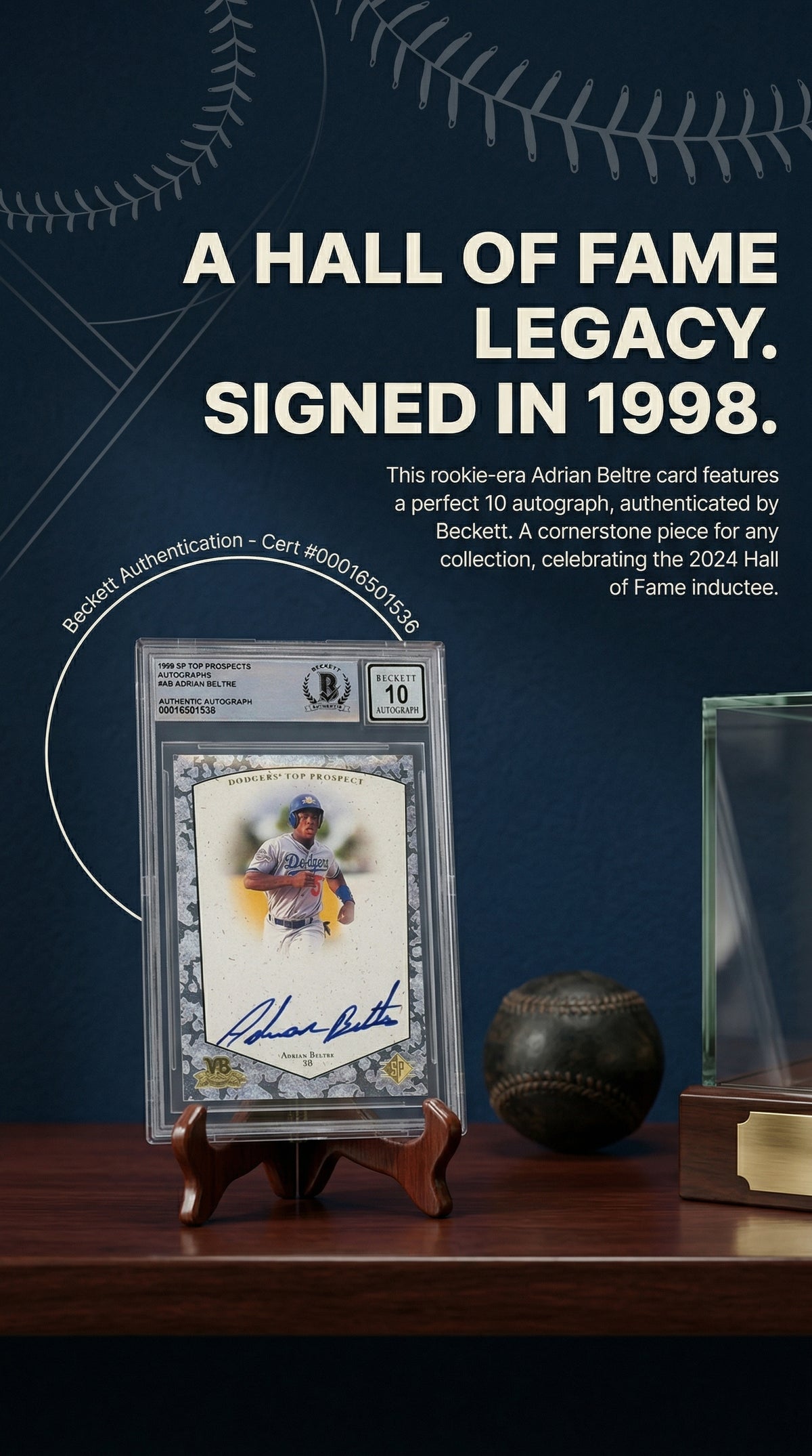 Adrian Beltre Autographed 1998 SP Top Prospects Autographs # AB - Los Angeles Dodgers - Auth Trading Card Slabbed - Beckett Authentication