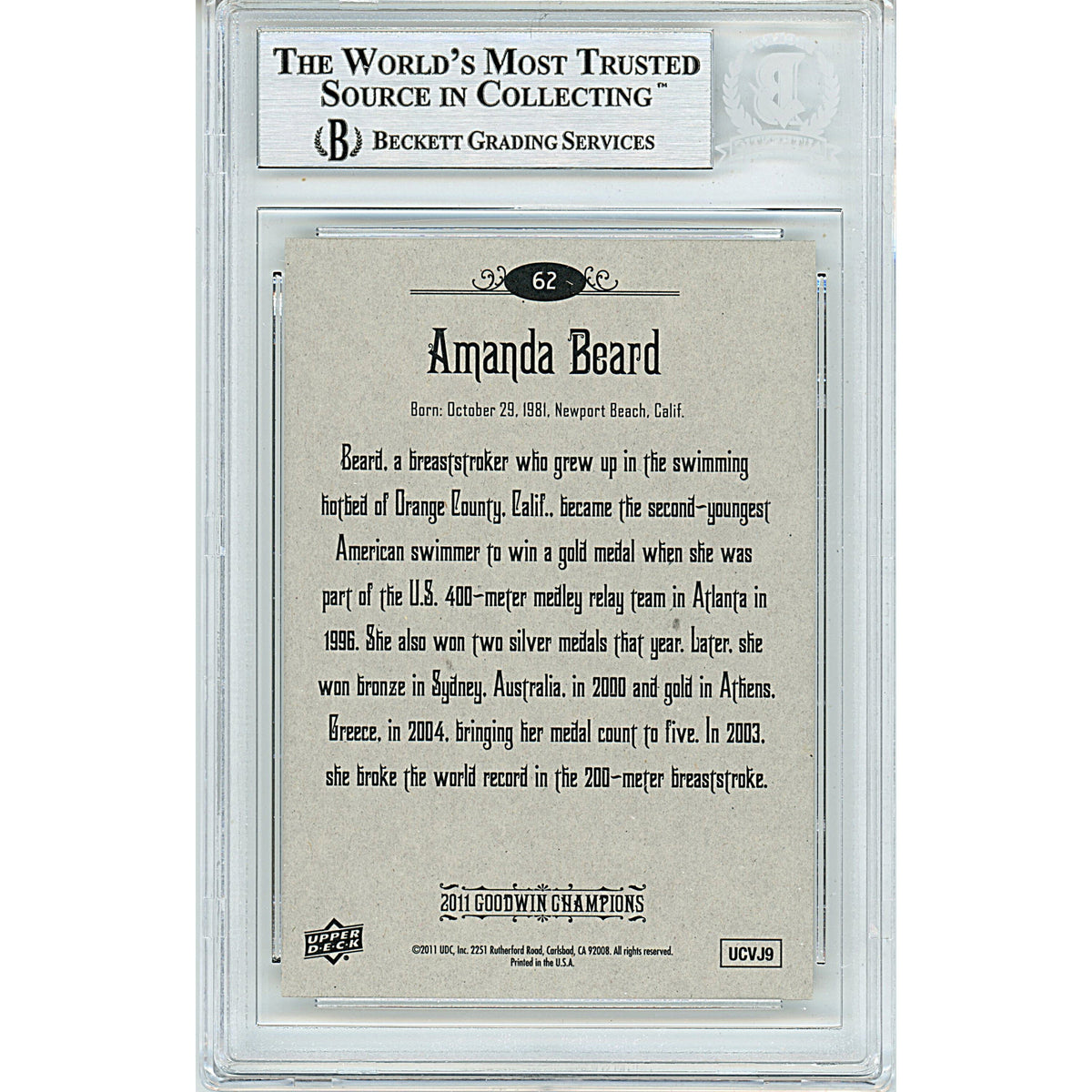 Amanda Beard Upper Deck Goodwin Champions Signed Trading Card Beckett BAS