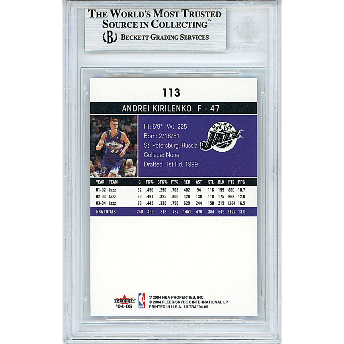 Andrei Kirilenko Fleer Ultra Signed Trading Card Beckett BGS