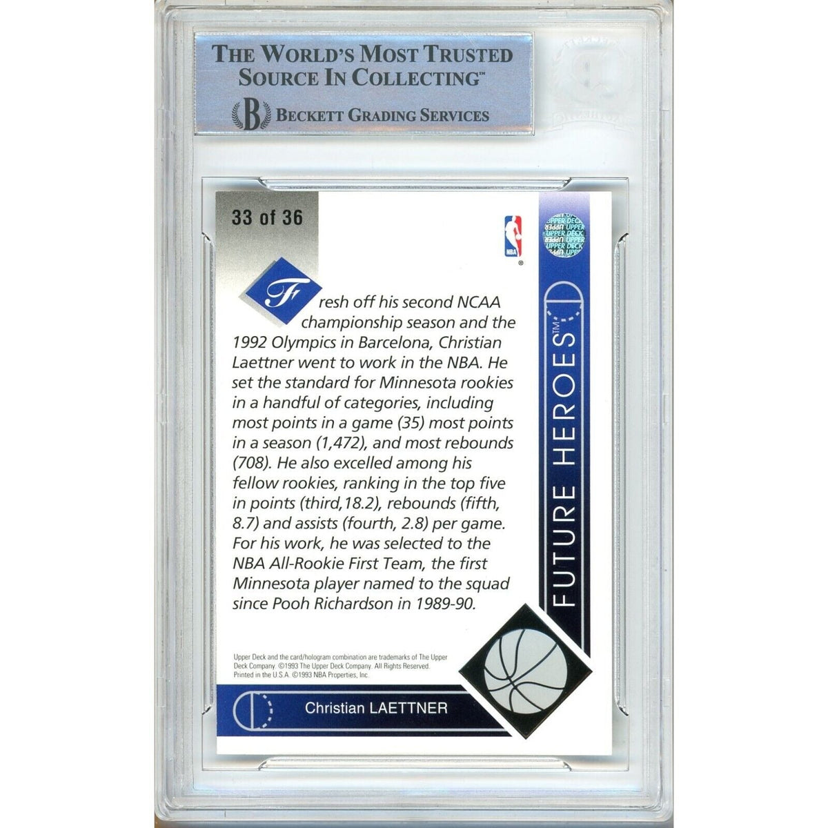 Christian Laettner Upper Deck Future Heroes Signed Trading Card Beckett BAS