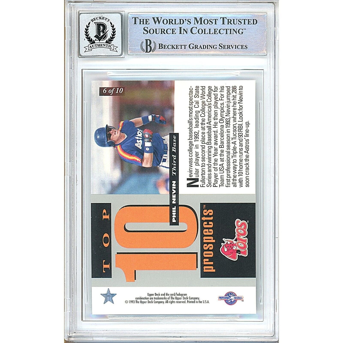 Phil Nevin Houston Astros Signed Auto Trading Card Beckett BGS