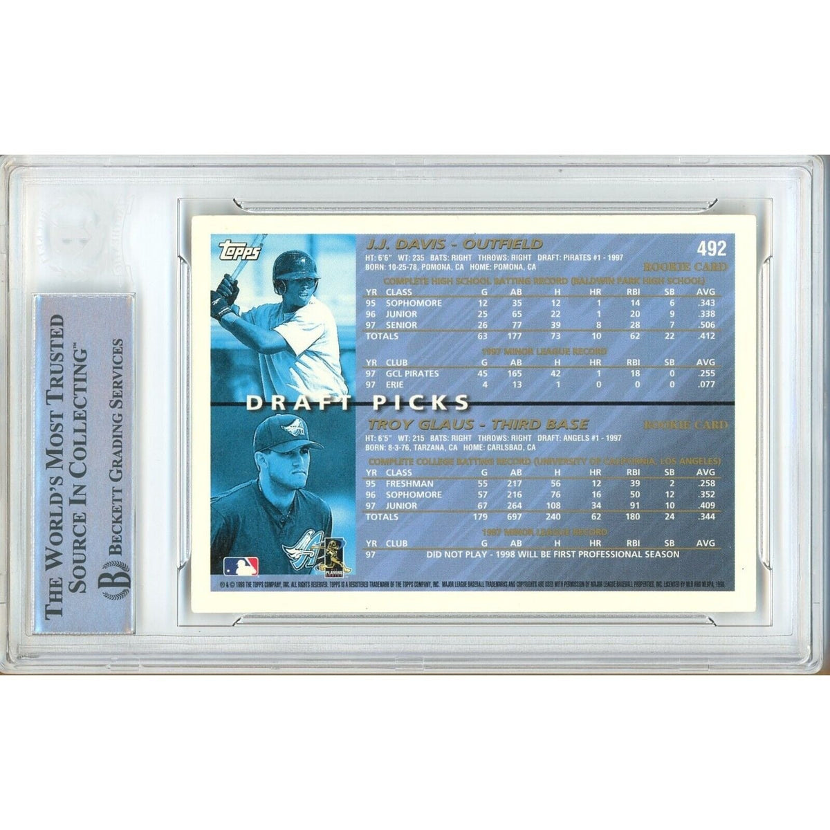 Troy Glaus Signed Trading Card Beckett BAS
