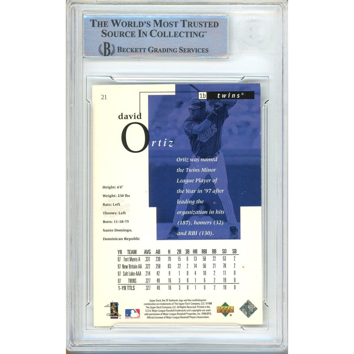 David Ortiz Authentic Future Watch Autograph Trading Card Beckett BAS