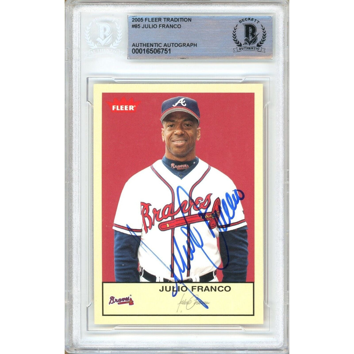 Julio Franco Fleer Tradition Autographed Trading Card Beckett BAS
