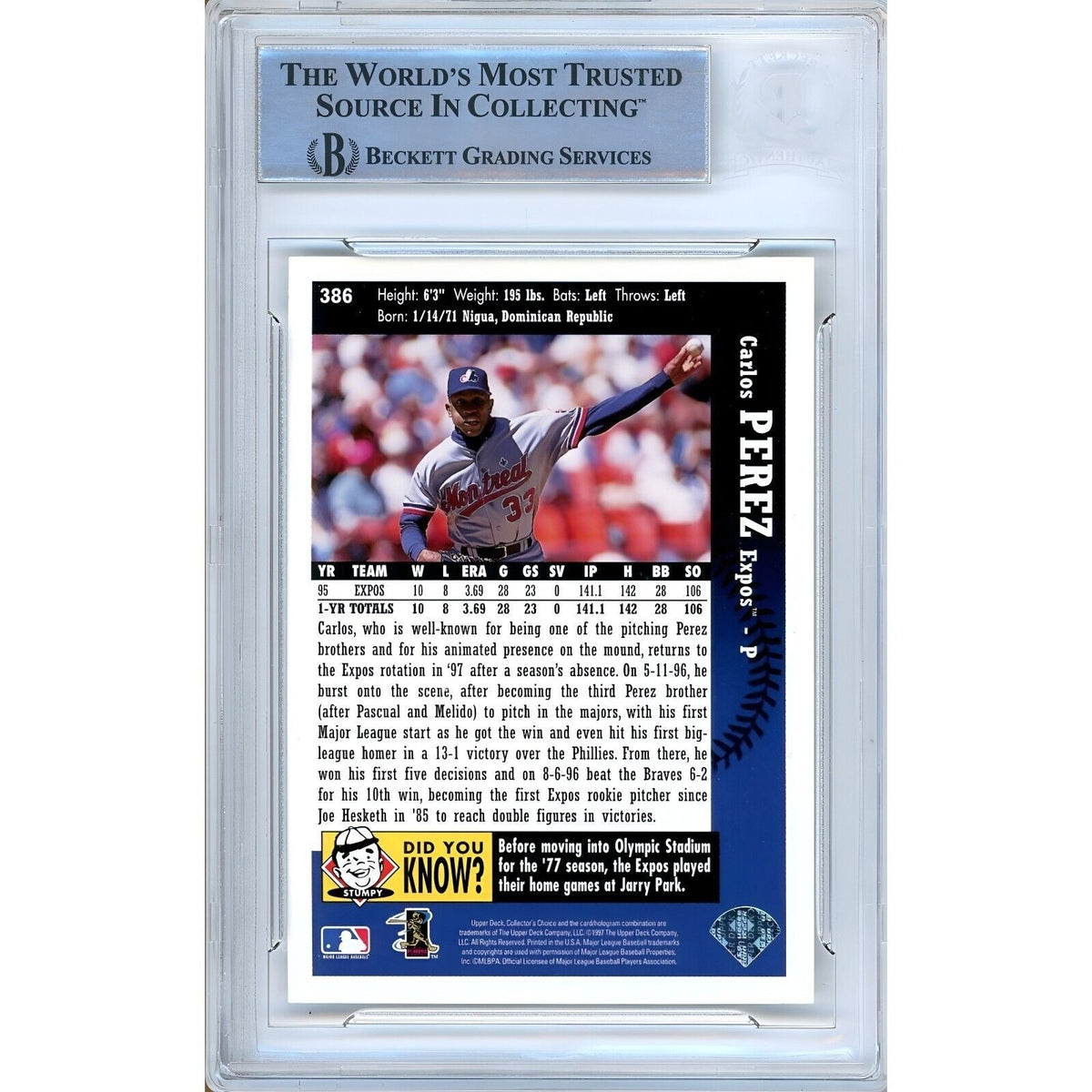 Carlos Perez Collectors Choice Autograph Trading Card Beckett BAS
