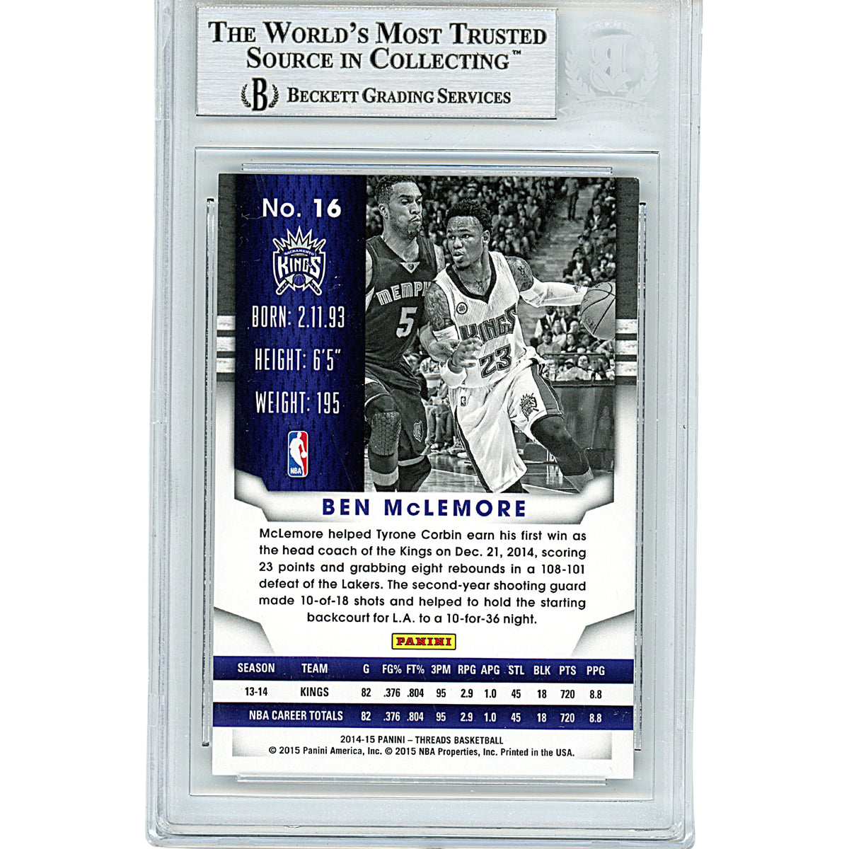 Ben Mclemore Panini Threads Signed Trading Card Beckett BGS