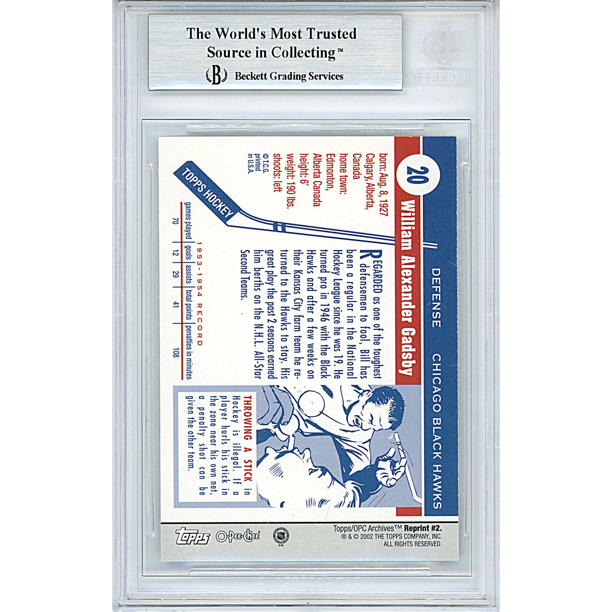 Bill Gadsby Topps Archives Autograph Trading Card Beckett BGS