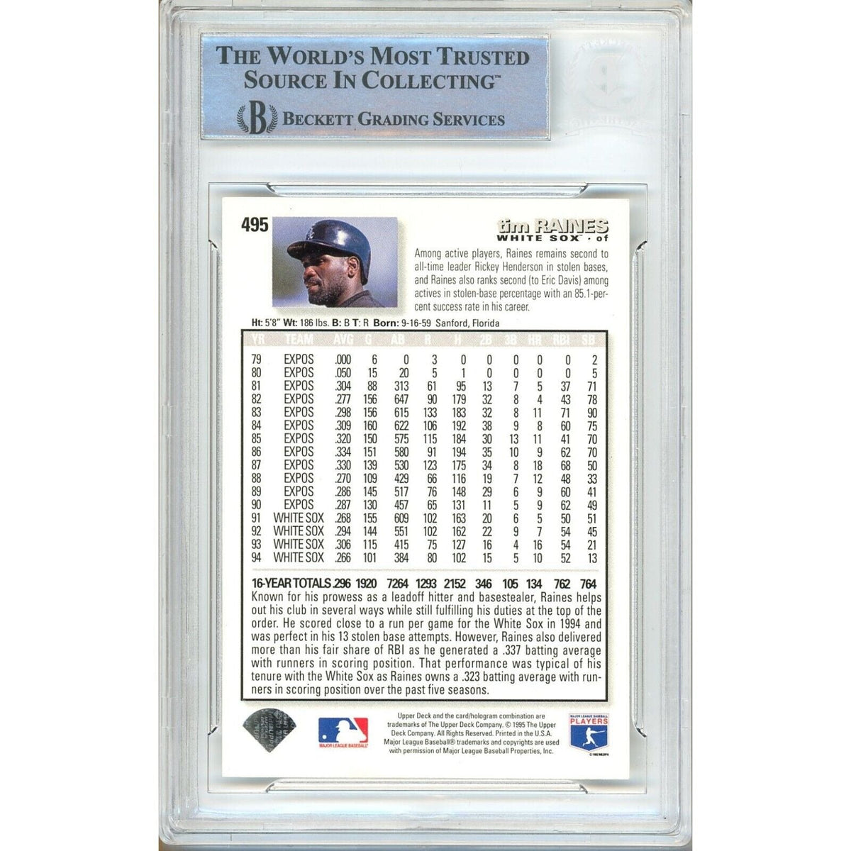 Tim Raines Chicago White Sox Signed Trading Card Beckett BGS