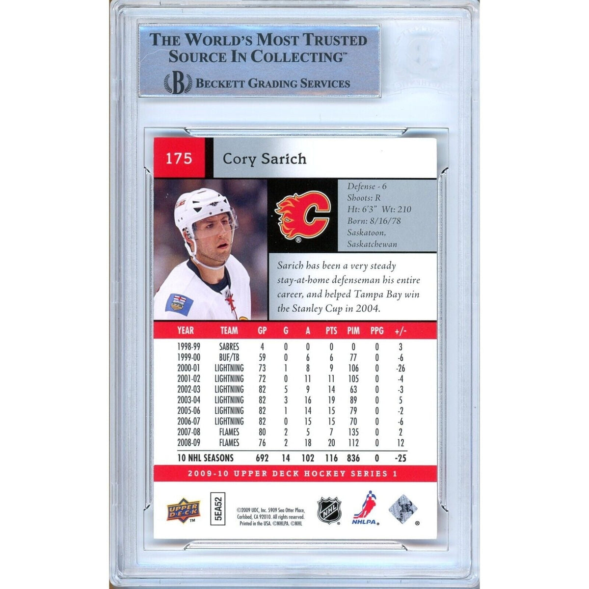 Cory Sarich Upper Deck Signed Trading Card Beckett BAS