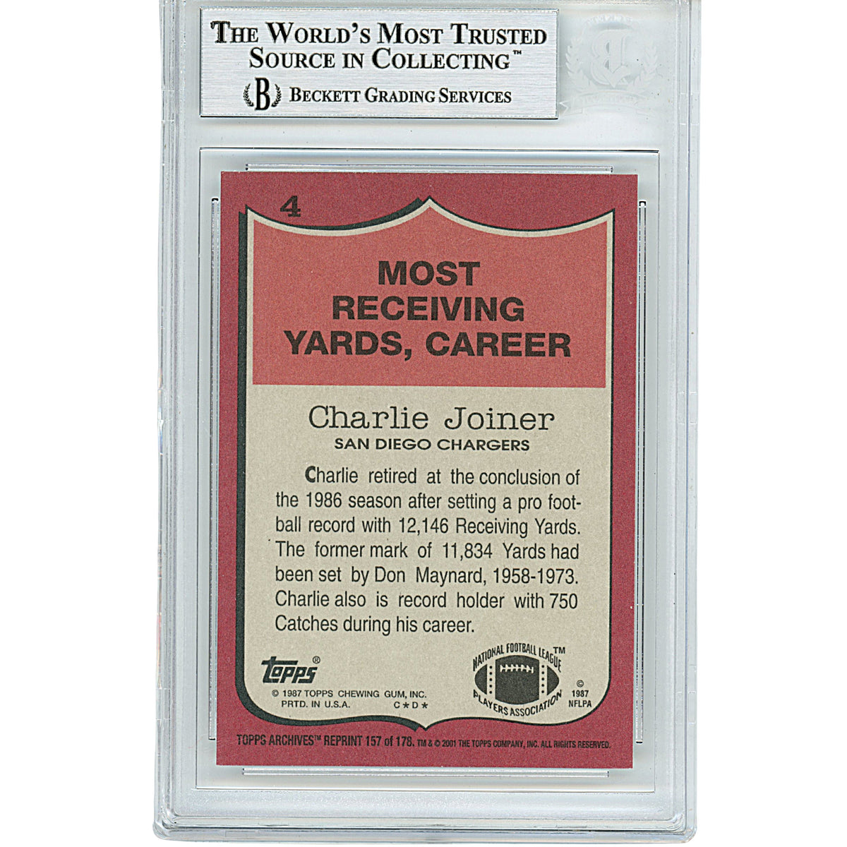 Charlie Joiner Topps Archives Signed Trading Card Beckett BGS