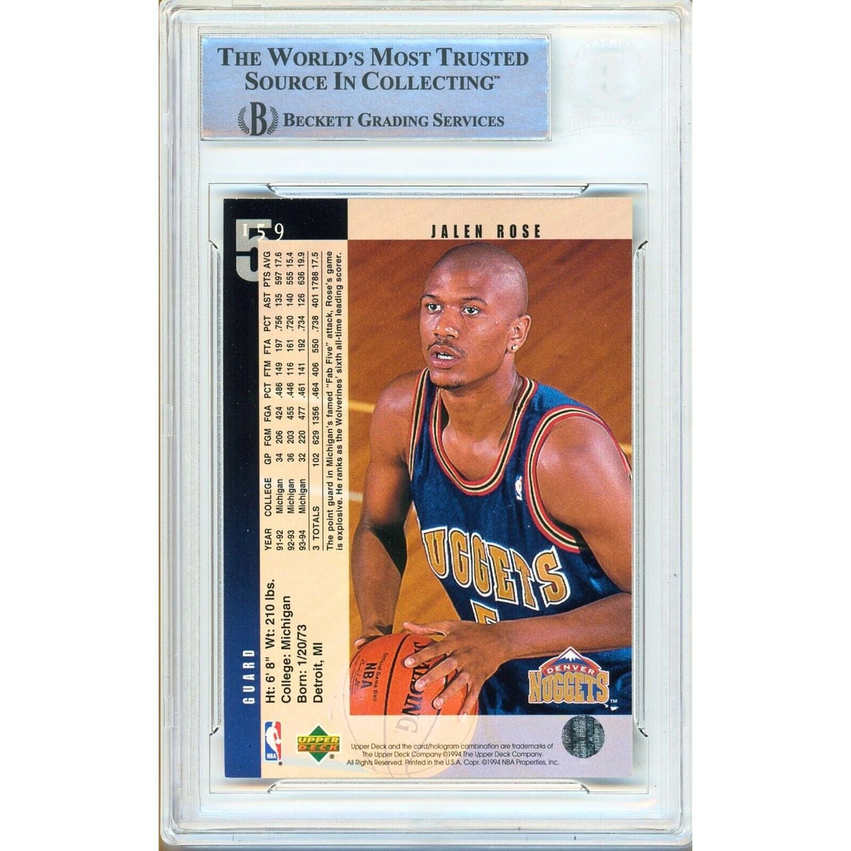 Jalen Rose Upper Deck Signed Trading Card Beckett BAS