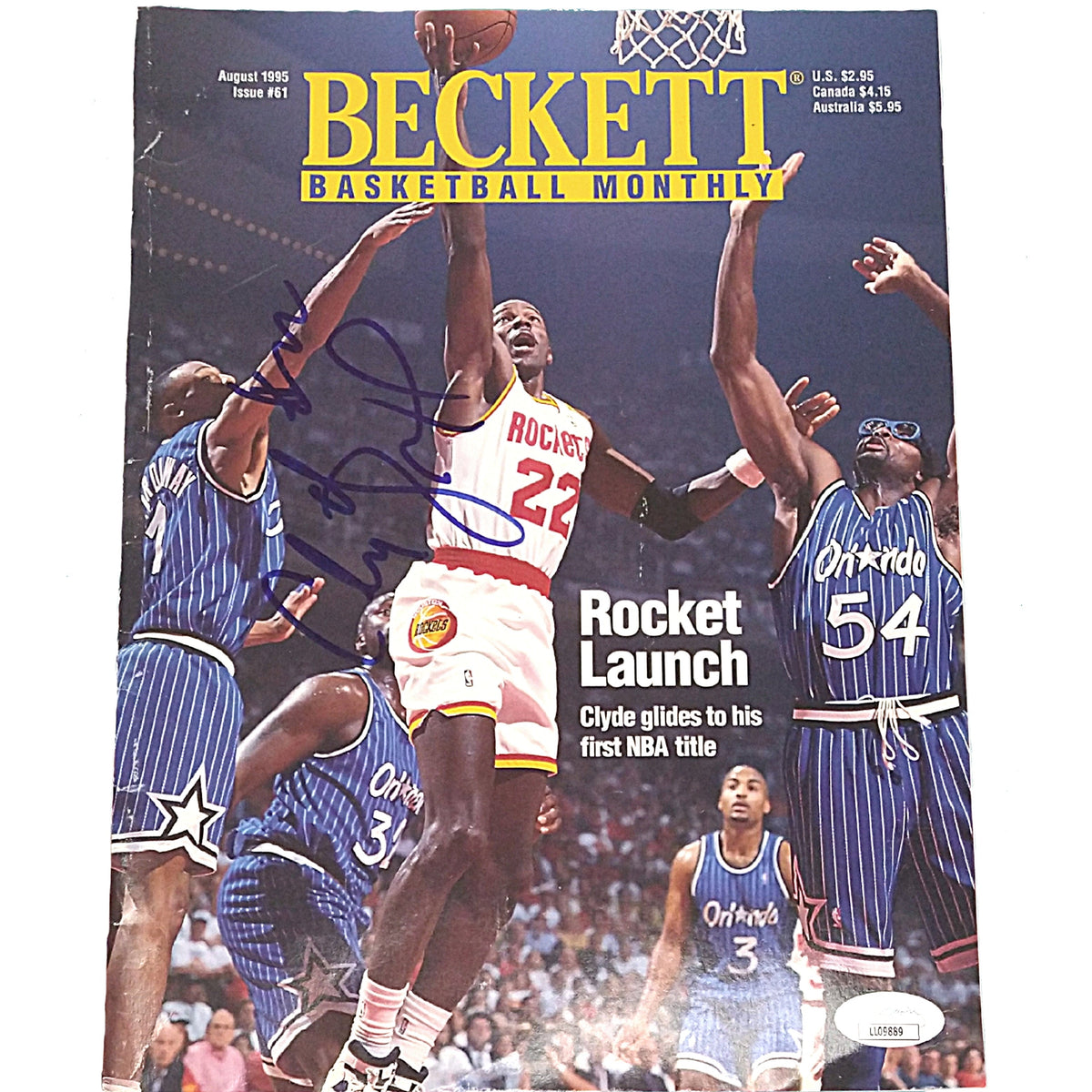 Clyde Drexler Houston Rockets Autographed Signed Trading Card JSA