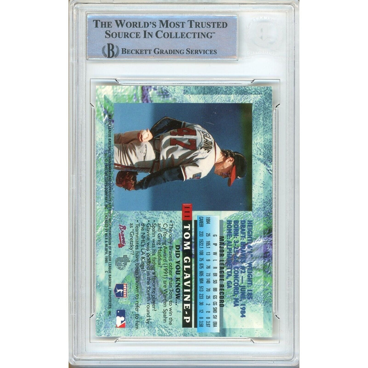 Tom Glavine Atlanta Braves Signed Autograph Trading Card Beckett BAS
