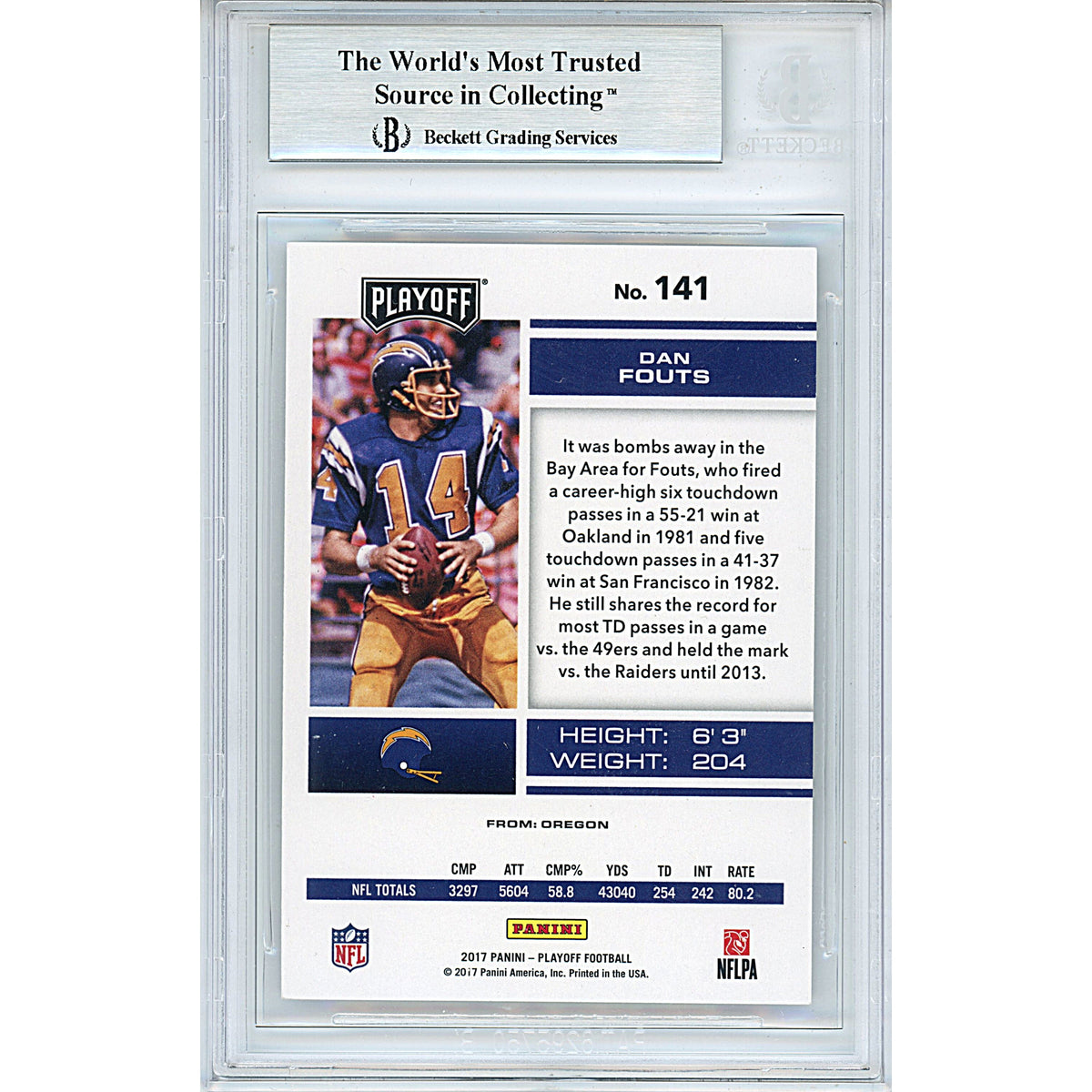 Dan Fouts Panini Playoff Signed Trading Card Beckett BGS