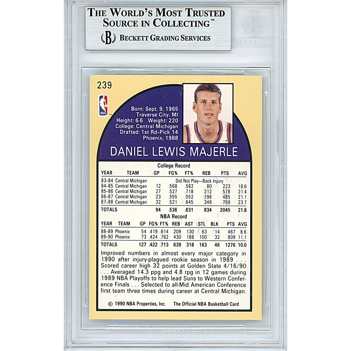 Dan Majerle Phoenix Suns Autographed Signed Trading Card Beckett BGS