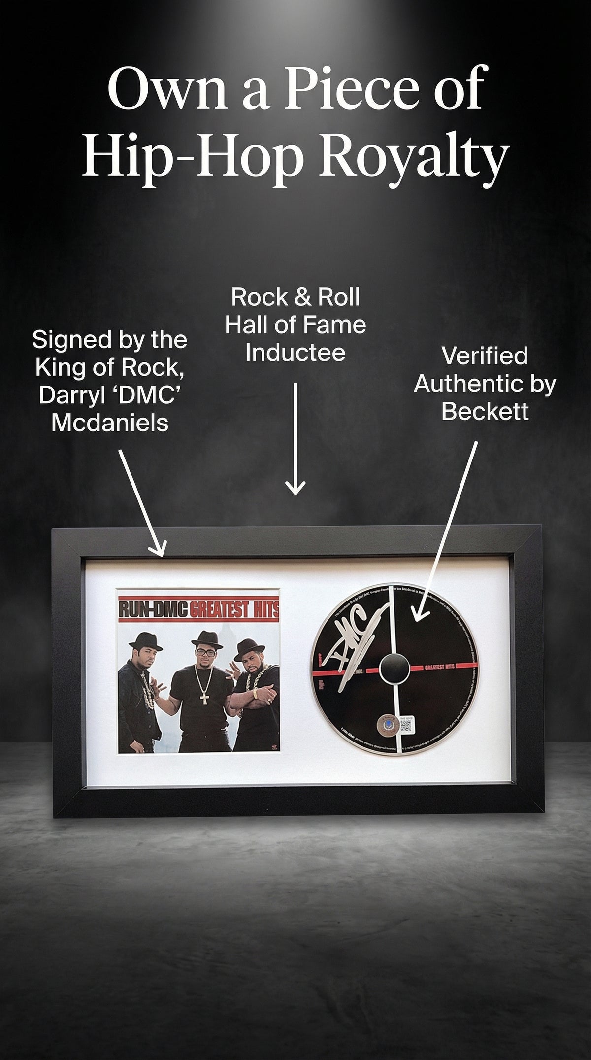 Darryl McDaniels Signed Run DMC Greatest Hits CD Cover Framed Wall Display Beckett Autthenticated
