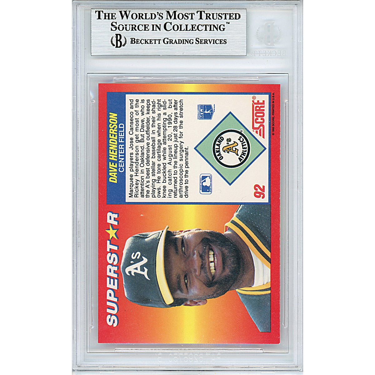 Dave Henderson Oakland Athletics Autographed Autograph Trading Card Beckett BGS