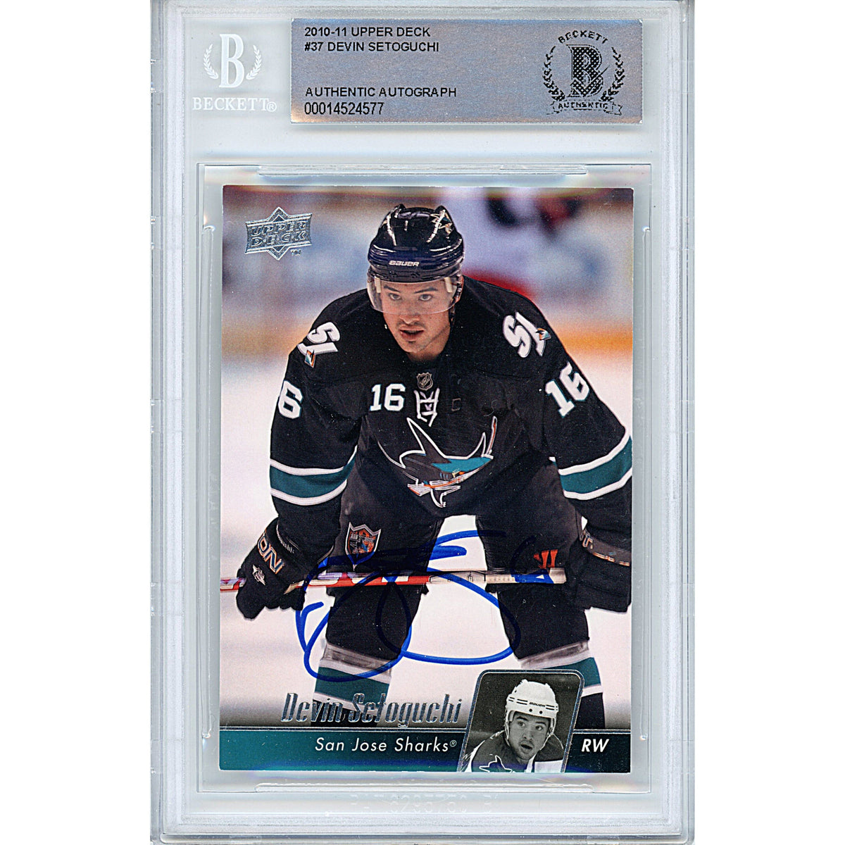 Devin Setoguchi Upper Deck Autographed Trading Card Beckett BGS