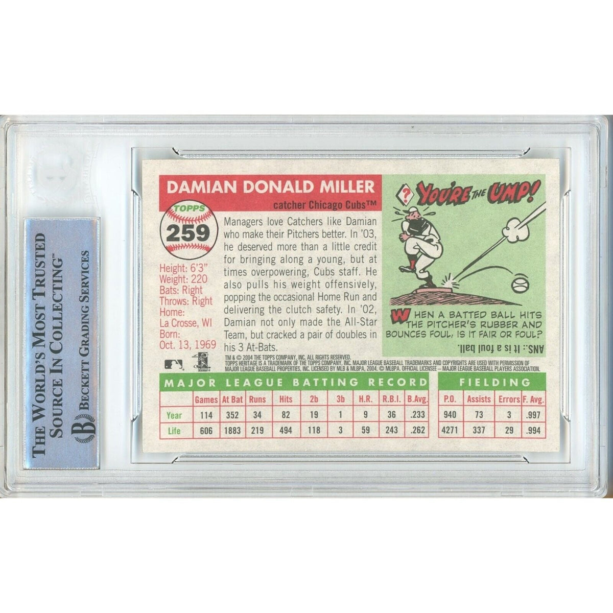 Damian Miller Chicago Cubs Autographed Autograph Trading Card Beckett BAS
