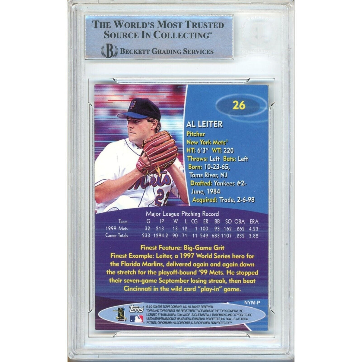 Al Leiter Topps Finest Signed Trading Card Beckett BAS