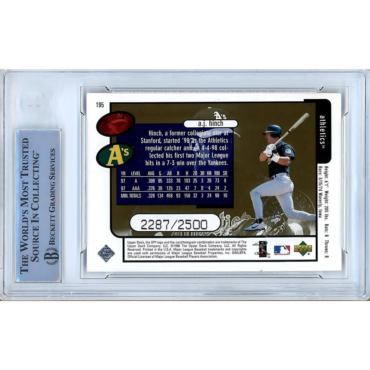 Aj Hinch Finite Radiance Autograph Trading Card Beckett BAS