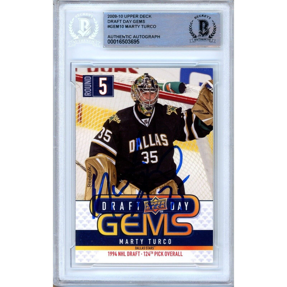 Marty Turco Dallas Stars Signed Autographed Trading Card Beckett BAS