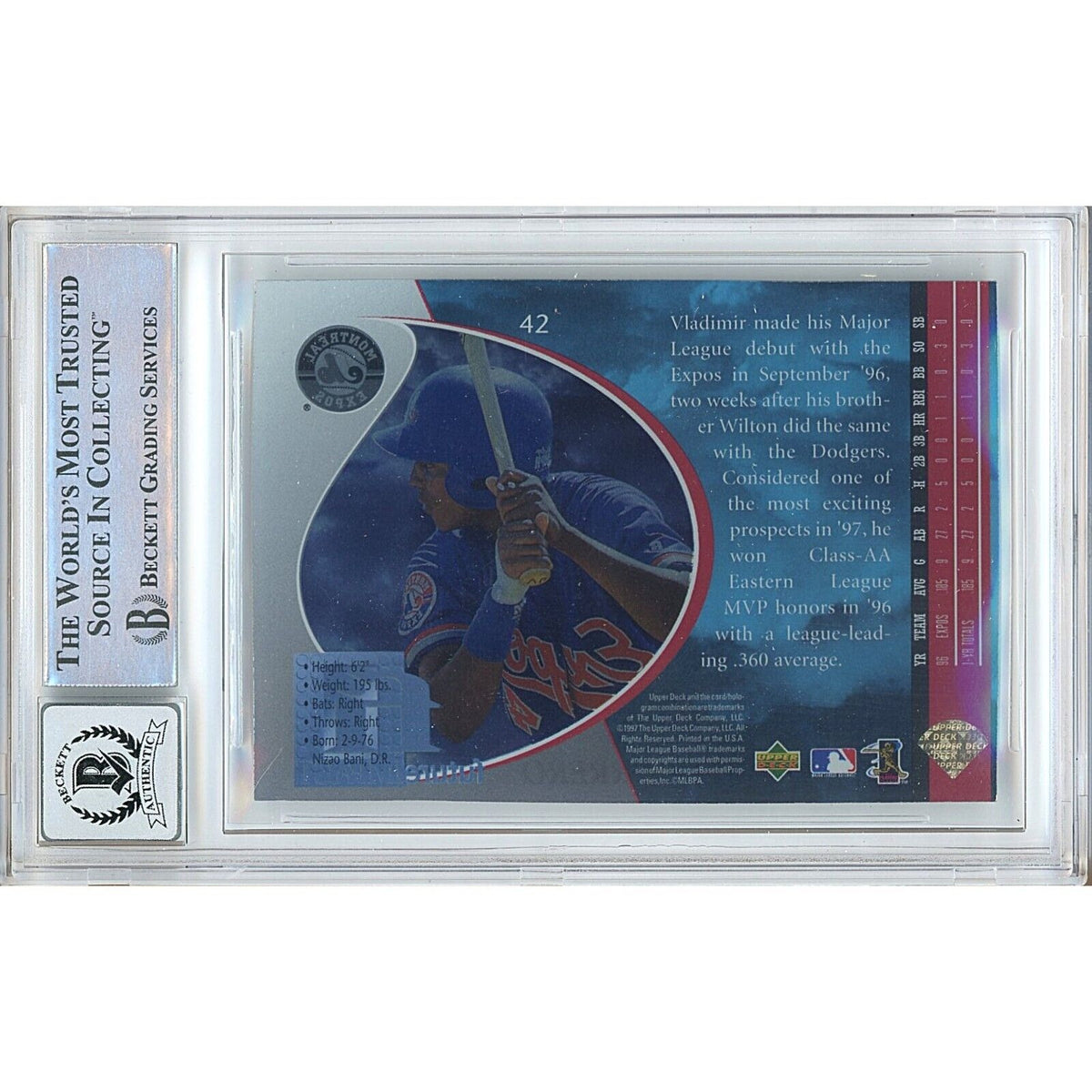 Vladimir Guerrero Montreal Expos Signed Autograph Trading Card Beckett BGS