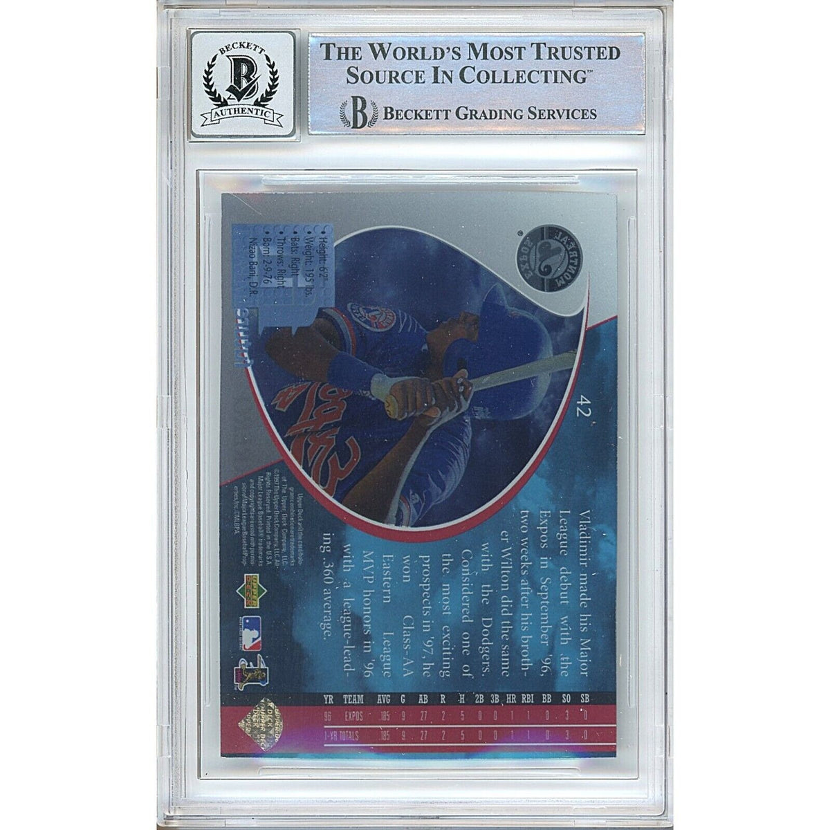 Vladimir Guerrero Montreal Expos Signed Auto Trading Card Beckett BGS