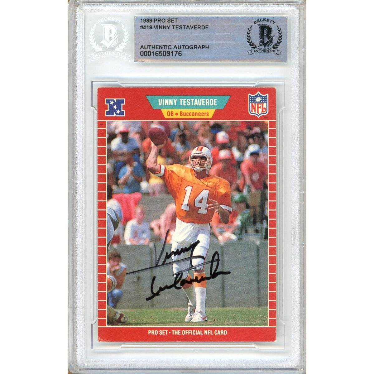 Vinny Testaverde Tampa Bay Buccaneers Autographed Trading Card Beckett BAS