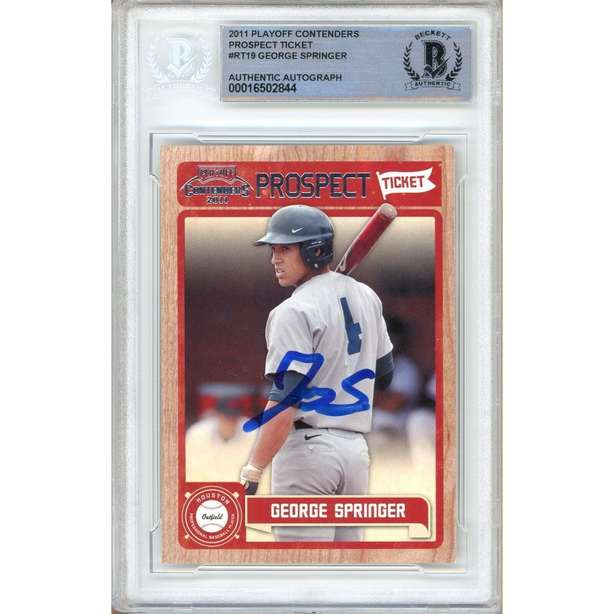 George Springer Panini Playoff Contenders Prospect Ticket Autographed Trading Card Beckett BAS