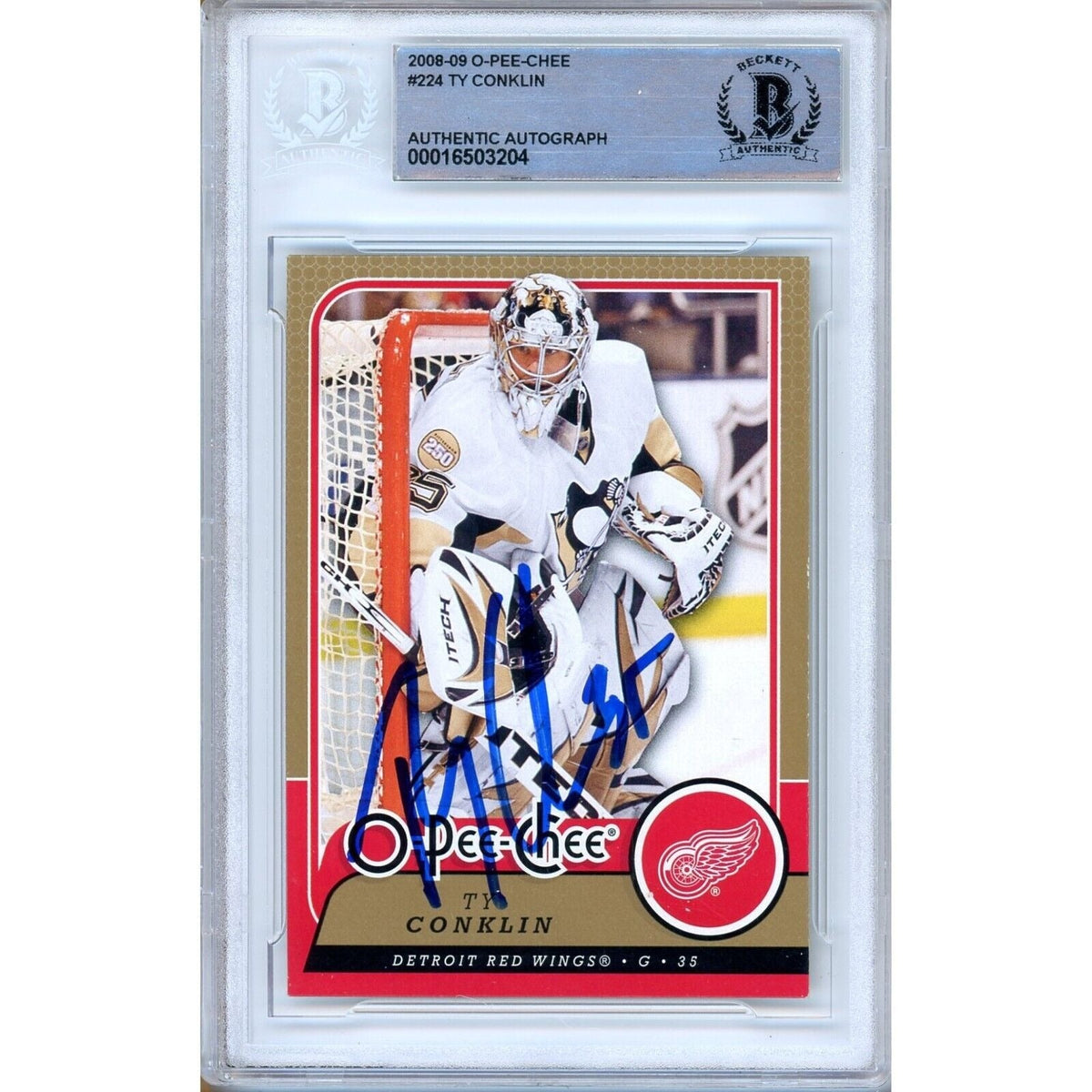 Ty Conklin Detroit Red Wings Autographed Trading Card Beckett BAS