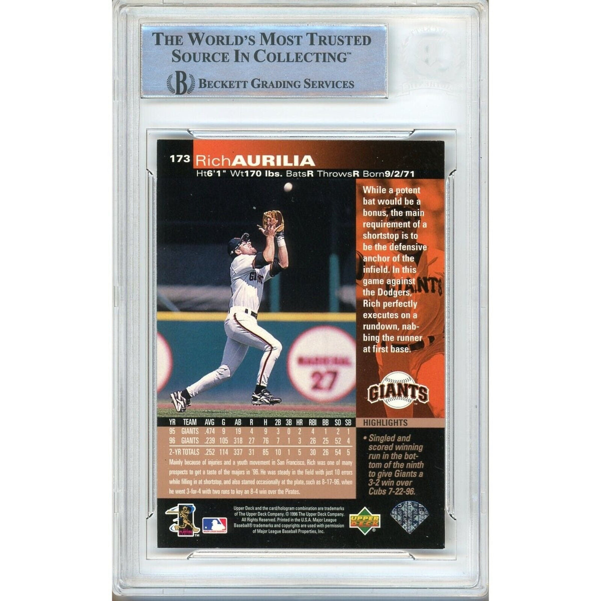 Rich Aurilia San Francisco Giants Signed Trading Card Beckett BAS