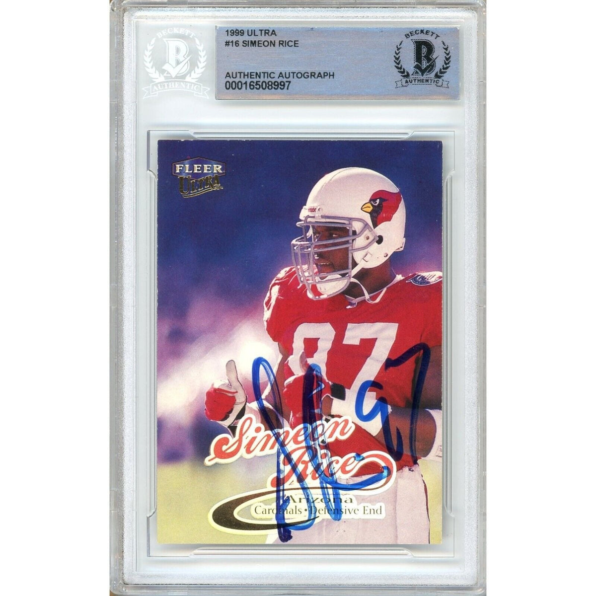 Simeon Rice Arizona Cardinals Signed Autographed Trading Card Beckett BAS