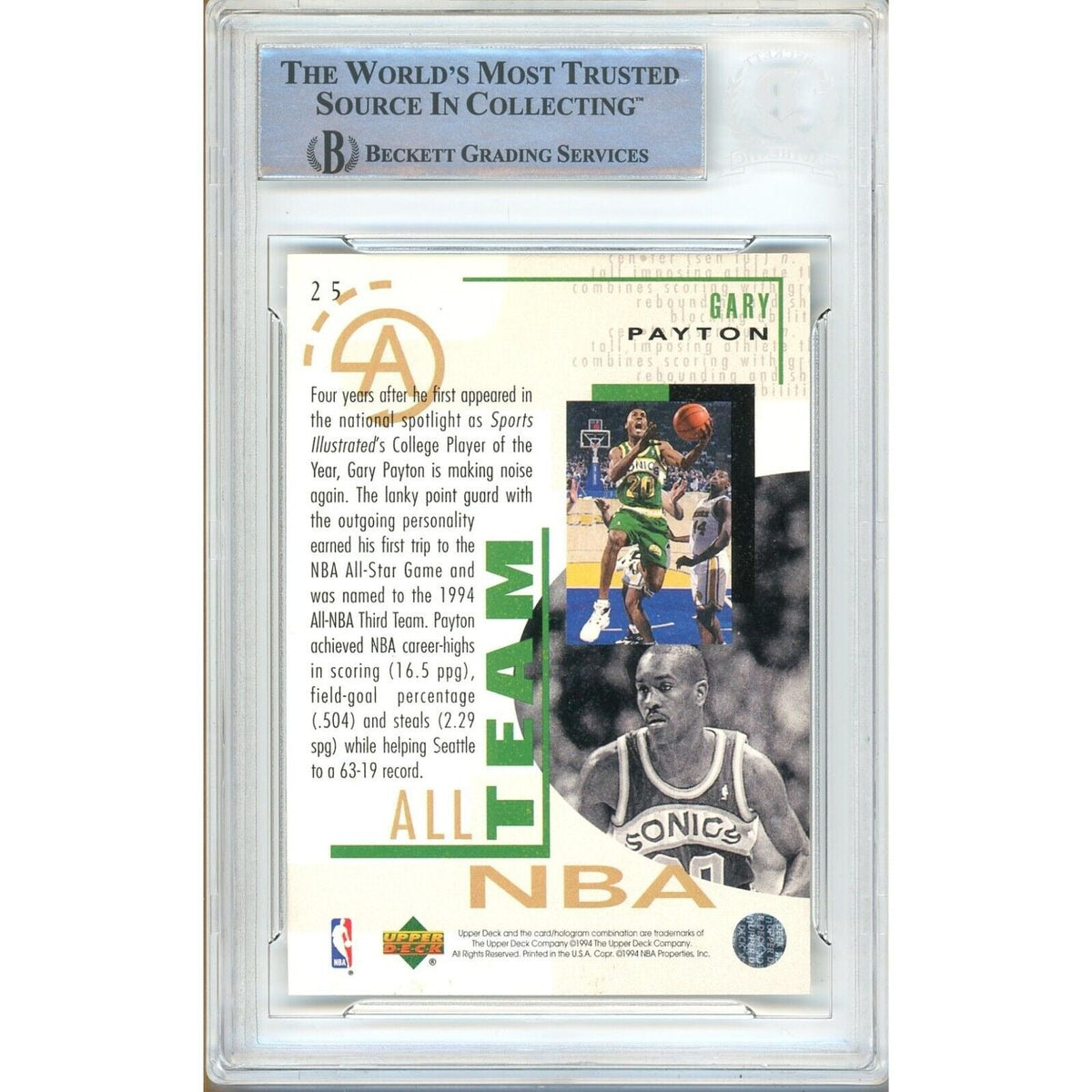 Gary Payton Upper Deck Signed Trading Card Beckett BAS