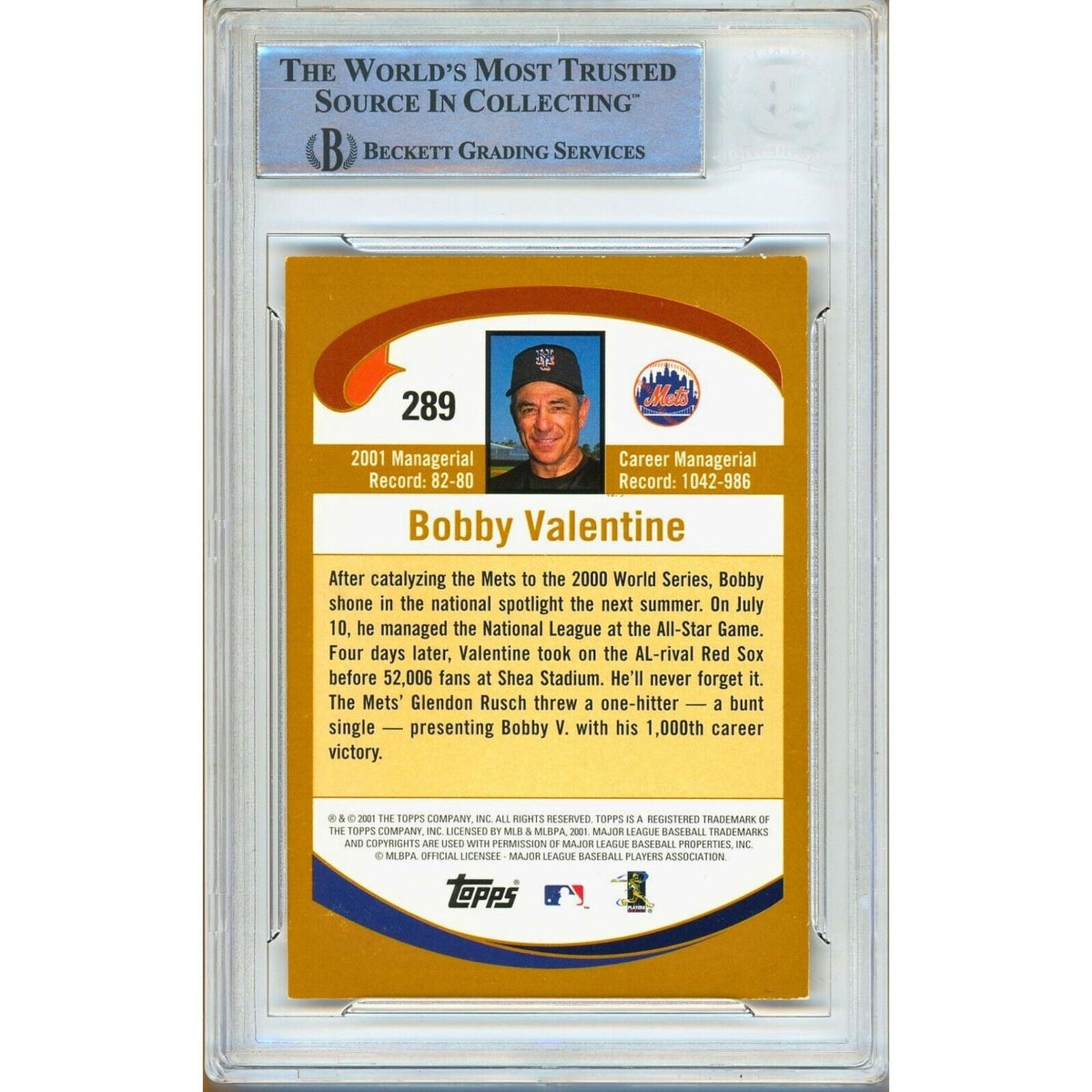 Bobby Valentine New York Mets Signed Trading Card Beckett BAS