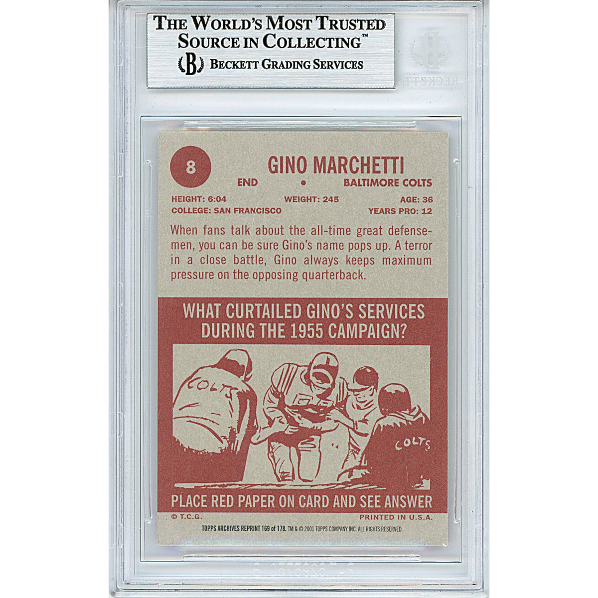 Gino Marchetti Topps Archives Signed Trading Card Beckett BGS