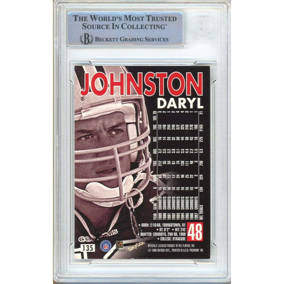 Daryl Johnston Skybox Premium Signed Trading Card Beckett BAS