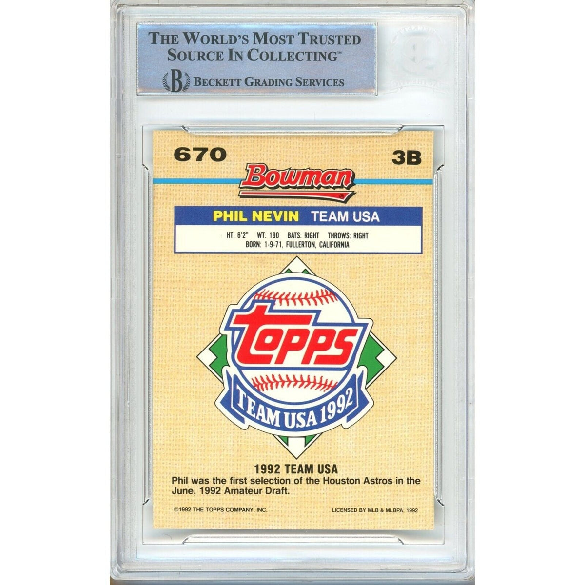 Phil Nevin Team Signed Trading Card Beckett BAS