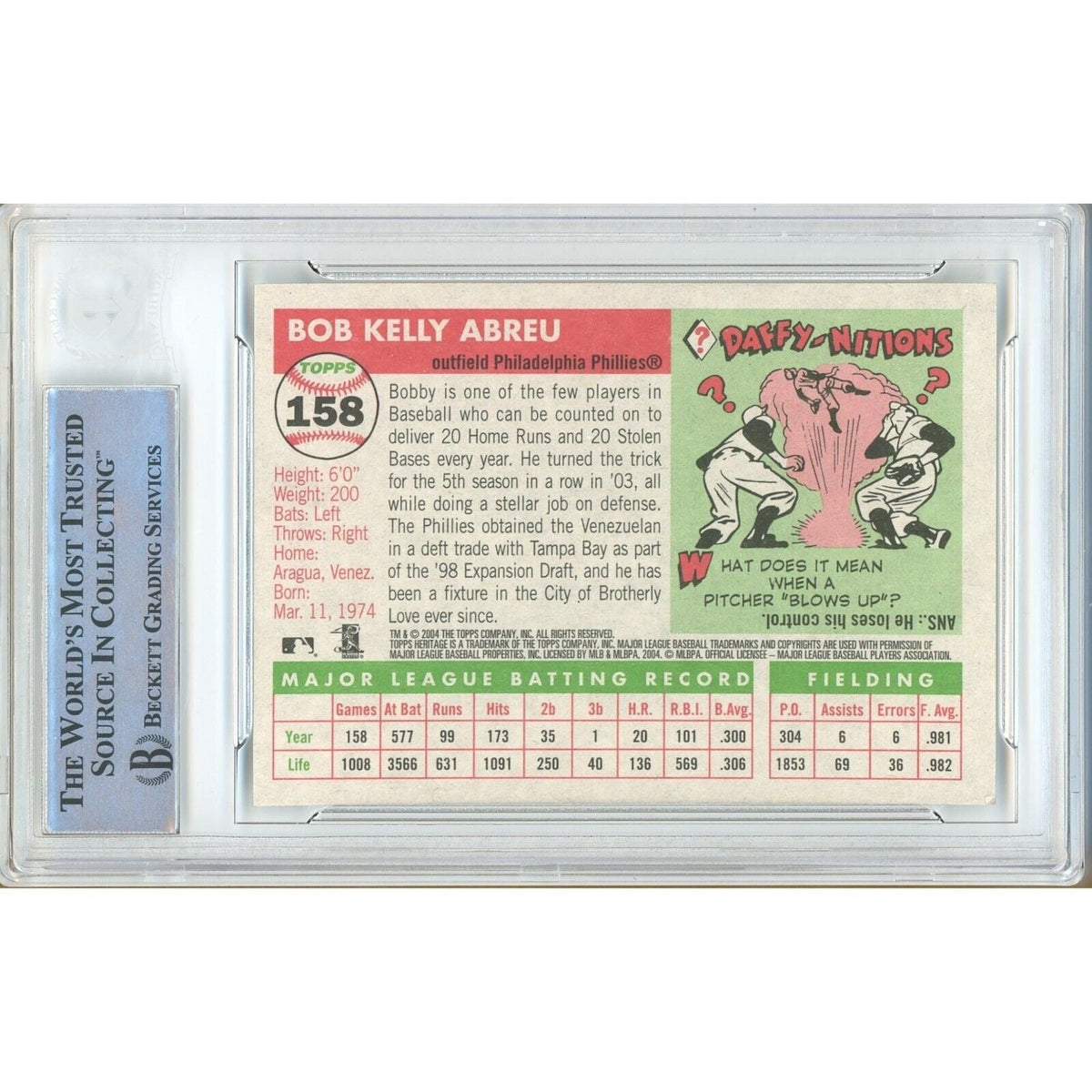 Bobby Abreu Phillies Autographed Trading Autograph Card Beckett BAS