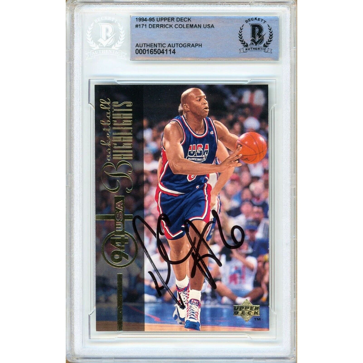 Derrick Coleman Upper Deck Autographed Trading Card Beckett BAS
