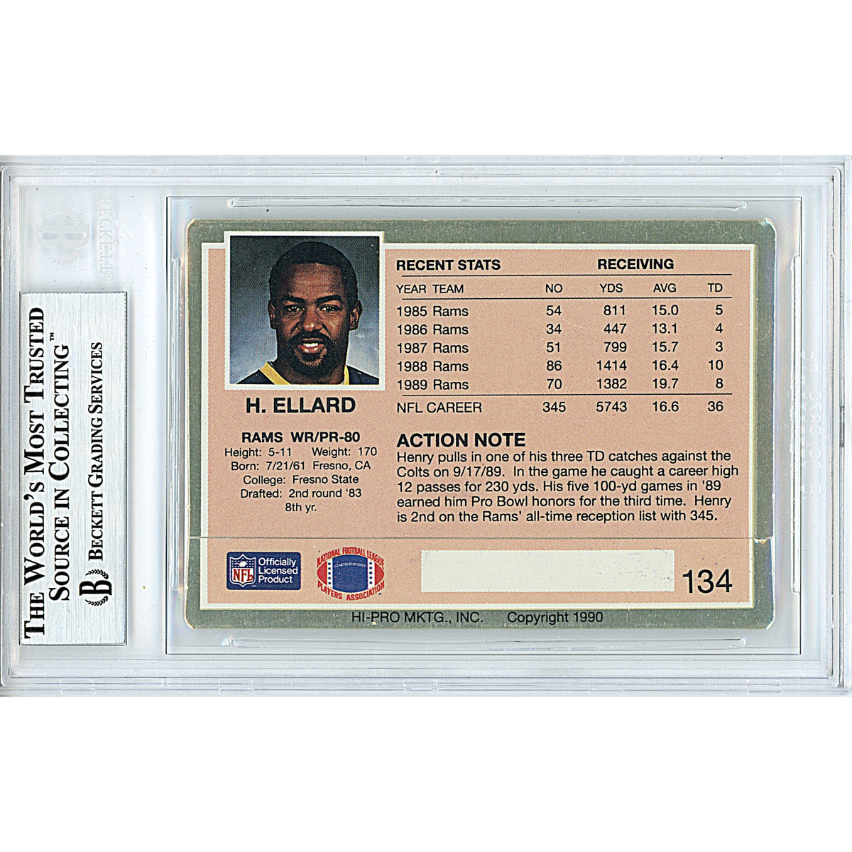 Henry Ellard Action Packed Signed Trading Card Beckett BGS