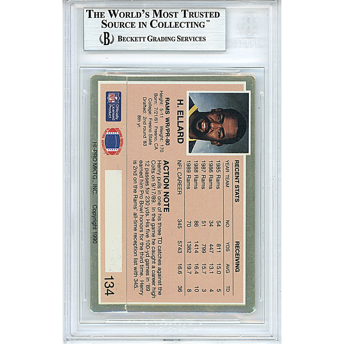 Henry Ellard Action Packed Autograph Trading Card Beckett BGS