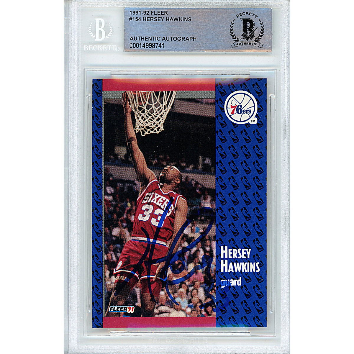 Hersey Hawkins Philadelphia Autographed Trading Card Beckett BGS