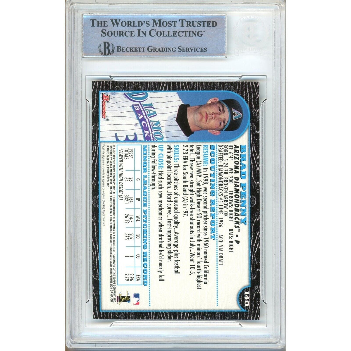 Brad Penny Bowman International Autograph Trading Card Beckett BAS