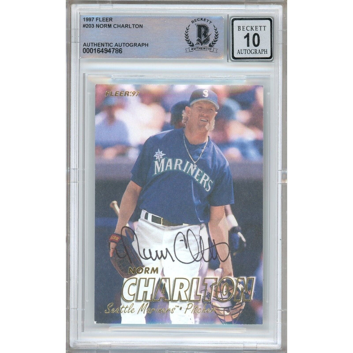 Norm Charlton Seattle Mariners Signed Autographed Trading Card Beckett BGS