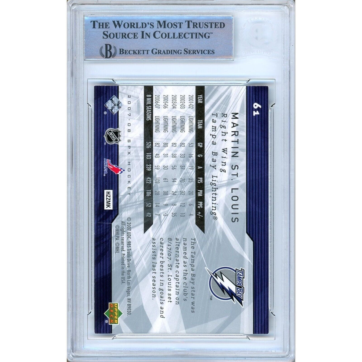 Martin St Louis Tampa Bay Auto Trading Card Beckett BAS