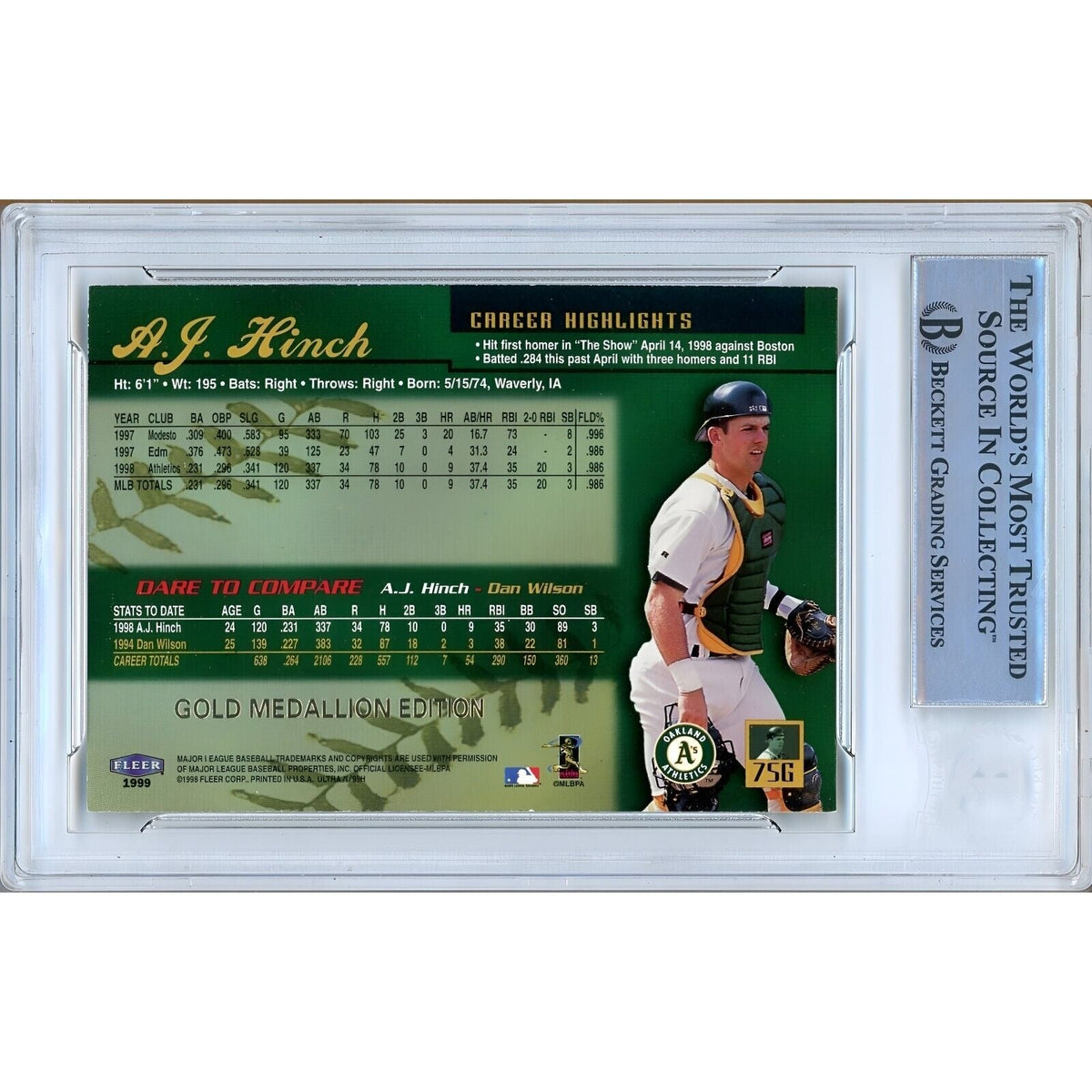 Aj Hinch Fleer Ultra Gold Medallion Signed Trading Card Beckett BAS